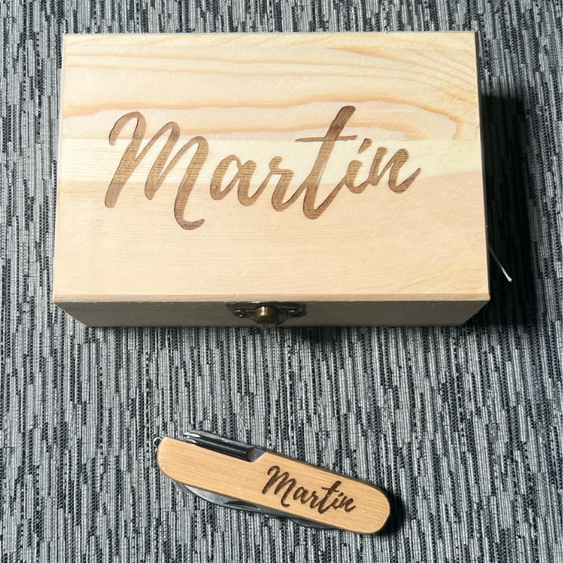 Navaja Personalizada + Cajita De Madera